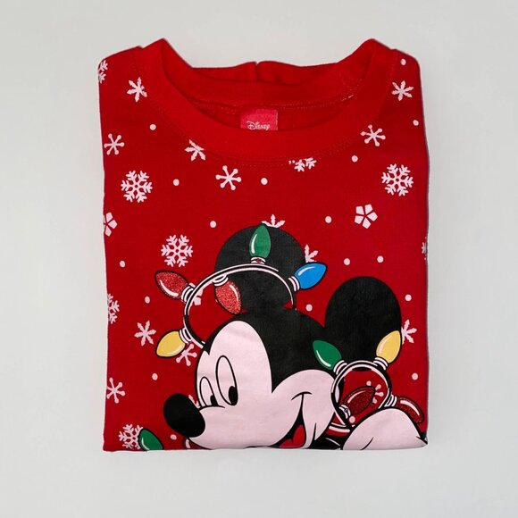 Disney Mickey Mouse Christmas Xmas Lights Pullover Crewneck Sweater Red Large - Picture 15 of 15